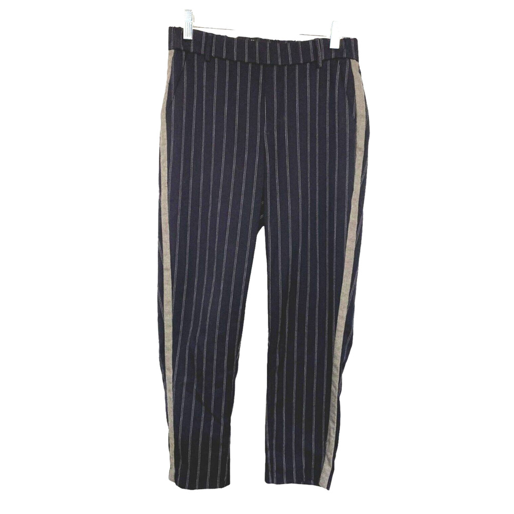ZARA Trafaluc Collection XS Pants Mid Rise Pull On Navy White Gray Side Stripe